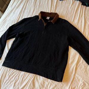 Zara Black Polo with Brown Corduroy Collar